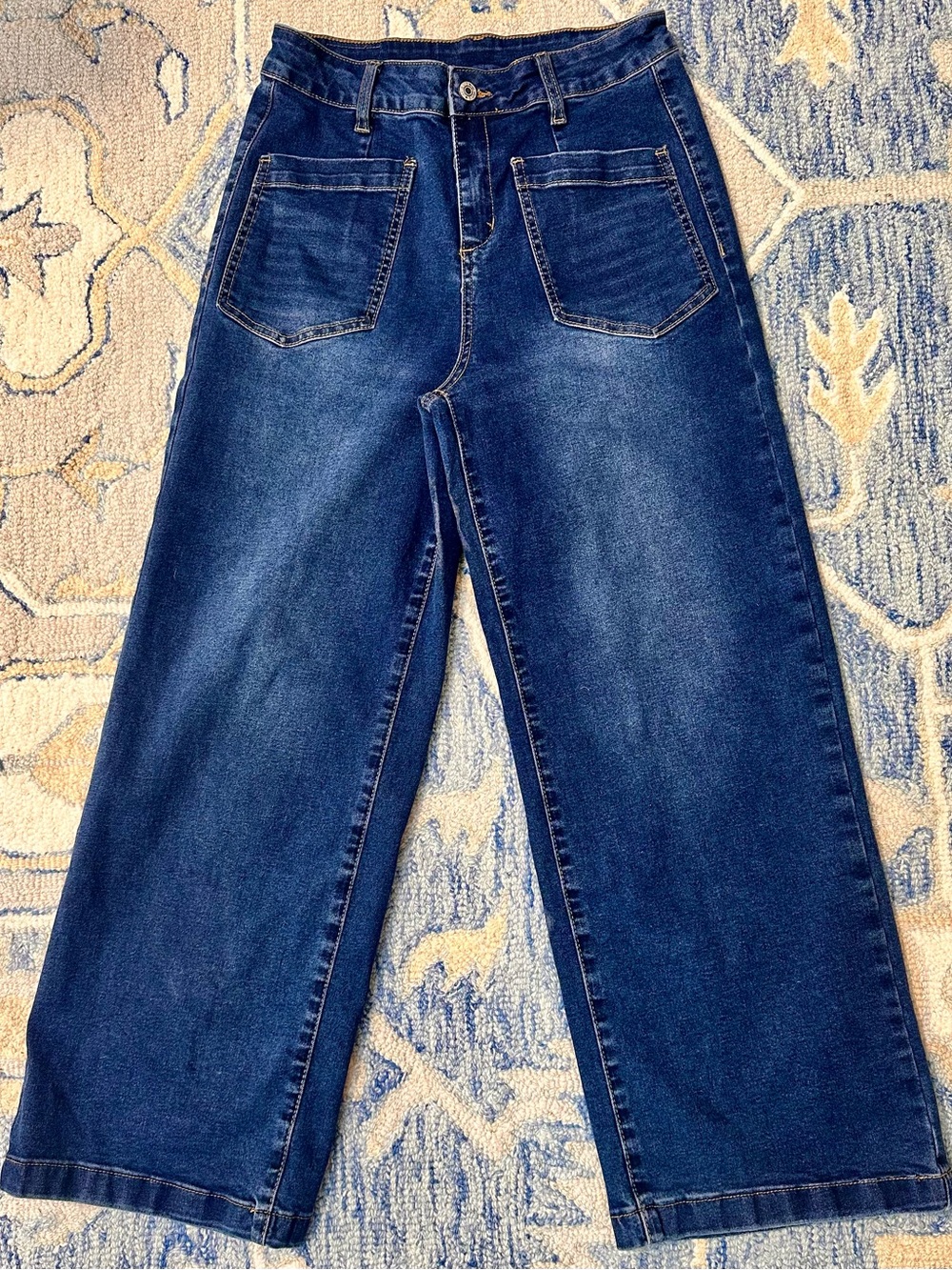 Sidefeel Blue Denim Wide-Leg Jeans Sz 6 Dark Wash Cotton Blend Casual Classic